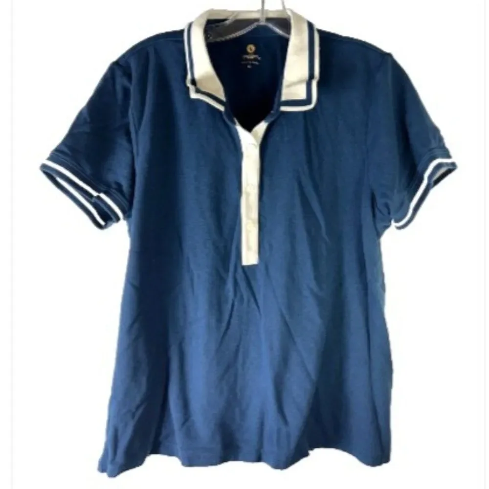 Spartina ladies polo shirt blue white XL short sleeves cotton casual everyday - Picture 11 of 11